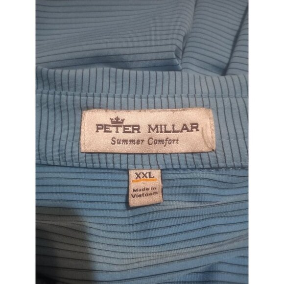 Peter Millar Summer Comfort Polo Shirt Men’s 2XL Blue Stripe Performance Golf - Picture 7 of 11